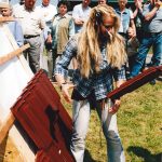 Sabrina als Dachdeckerin und Moderatorin eines Promotion-Events in Weimar.