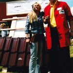 Sabrina als Dachdeckerin und Moderatorin eines Promotion-Events in Weimar.