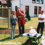 Sabrina als Dachdeckerin und Moderatorin eines Promotion-Events in Weimar.